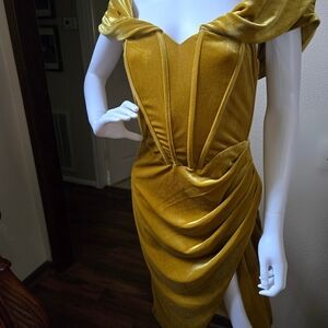 Asymmetrical Gold Velvet Dress